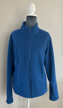 LL Bean Sweater Womens Blue Full Zip Fleece Outdoor Hiking Zip Pockets Large